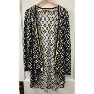 Belldini Women's Open Front Long Cardigan Black Cream Gold Yellow Size XL *READ*
